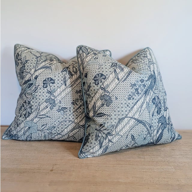 Jasper Java Stripe Pillows in Indigo With Aqua Cord For Sale - Image 4 of 8