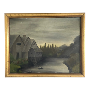 19 Century Landscape Oil Painting on Panel Gold Frame