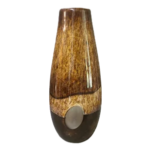Late 20th Century Vintage Tall Art Glass Hand Blown Tortoise Amber Brown Windowed Vase