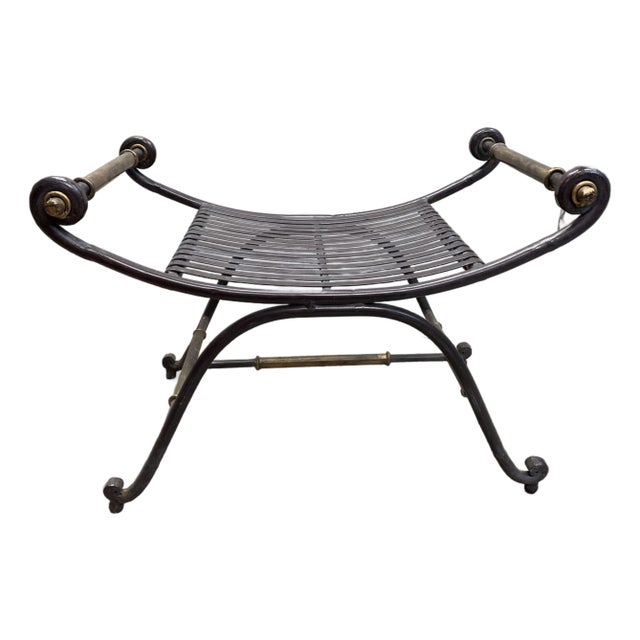 Curved Neoclassical Regency Cerule Bench Gilded Burnished Metal For Sale