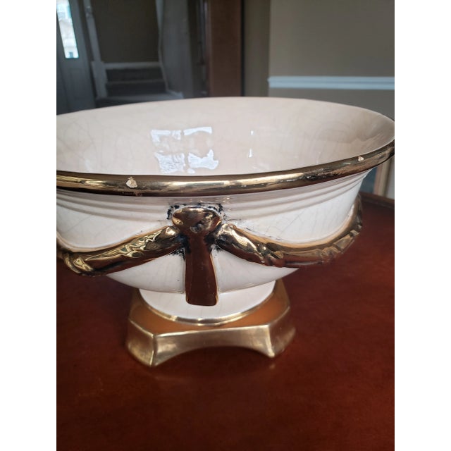 Vintage Ivory & Gold Centerpiece Bowl Jovaes Sl - Manises Spain For Sale - Image 4 of 9