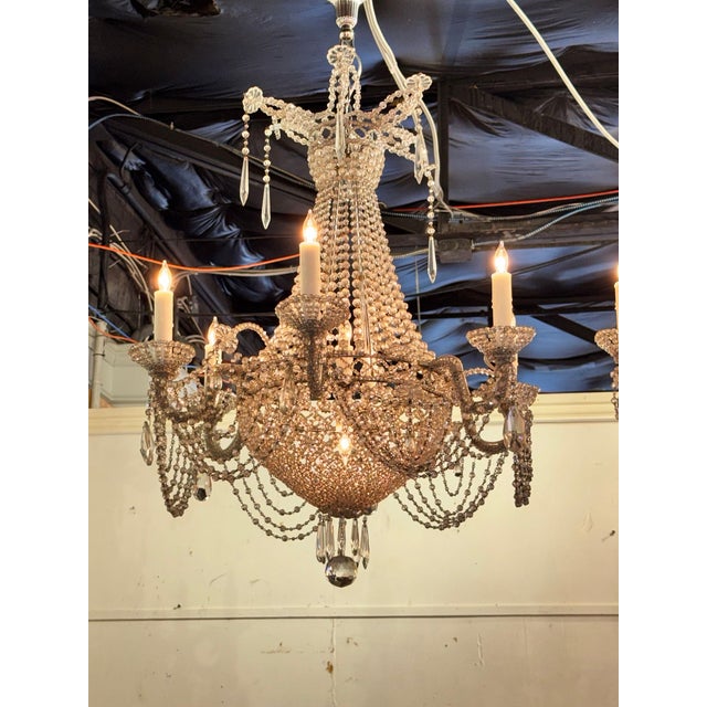 Pair of Italian Beaded Crystal Basket Chandeliers For Sale - Image 4 of 8