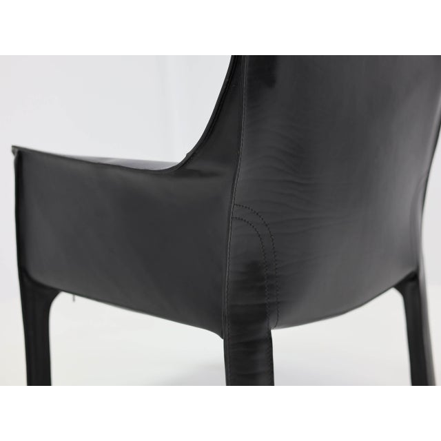 Black Vintage Italian Model Cab 413 Black Leather Armchairs by Mario Bellini for Cassina, 1977, Set of 4 For Sale - Image 8 of 13