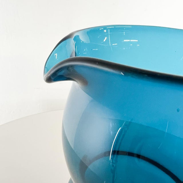 1960s 1960s Sculptural Murano Blue Art Glass Modern Pitcher For Sale - Image 5 of 12