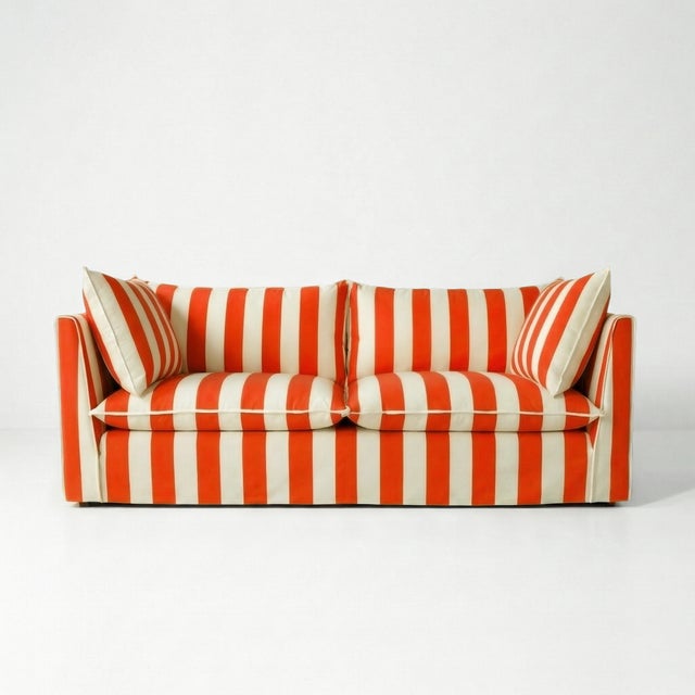 Not Yet Made - Made To Order Sophie Conran Coco 3 Seater Sofa - Petunia Red Wide Stripes with Knife Edge Cushion For Sale - Image 5 of 5