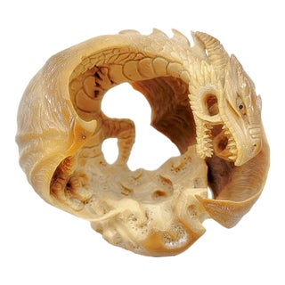 2010's Hand Carved Tagua Nut Dragon - 2-1/2" X 3" - Figurine - Vegetable Ivory For Sale