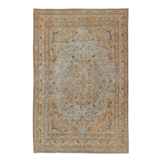 Antique Persian Tabriz Rug With Layered Medallion in Light Copper, Brown & Cream For Sale
