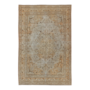 Antique Rug With Layered Medallion in Light Copper, Brown & Cream
