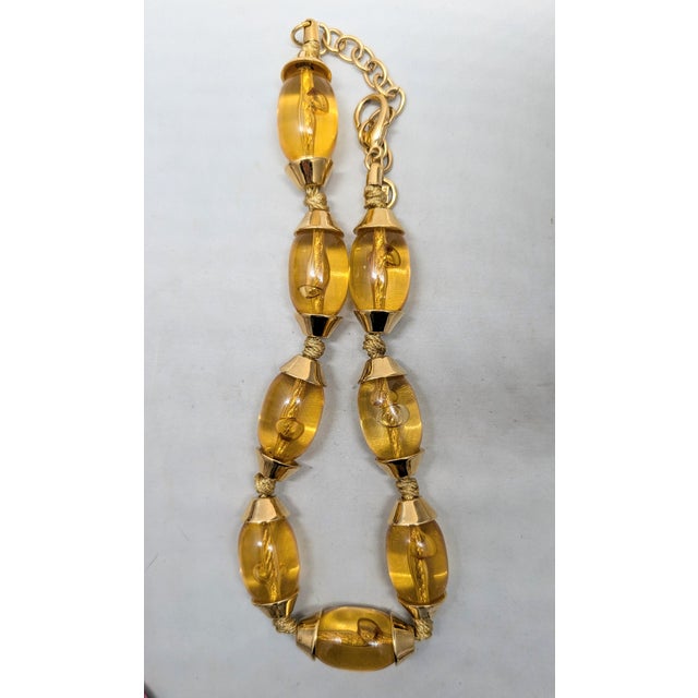 Vintage 1980s Signed Givenchy Goldtone Amber Beaded Necklace For Sale In Philadelphia - Image 6 of 7
