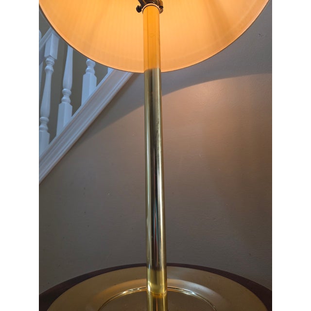 Wood Vintage Faux Bamboo Brass Tray Side Table Floor Lamp For Sale - Image 7 of 14