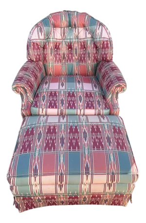 Late 20th Century Southwest Ikat Upholstered Club Chair and Ottoman Set