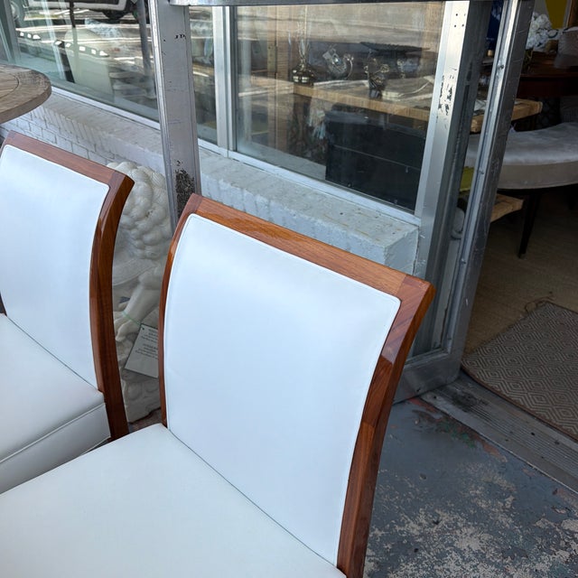 Late 20th Century Set of 8 Art Deco Polished Wood Leather Dining Chairs For Sale In West Palm - Image 6 of 12