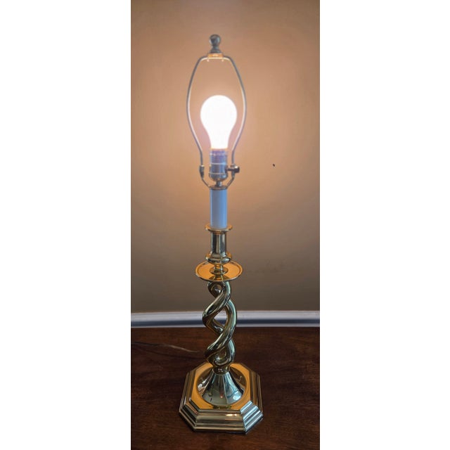 Beautiful twisted brass candlestick style table lamp. Solid brass finial. 28.5" - to top of finial 20" - from base to...