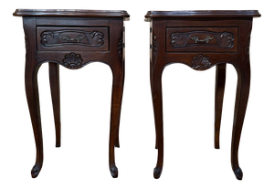Louis XV Style Bedside Tables in Oak and Brass, 1950s, Set of 2