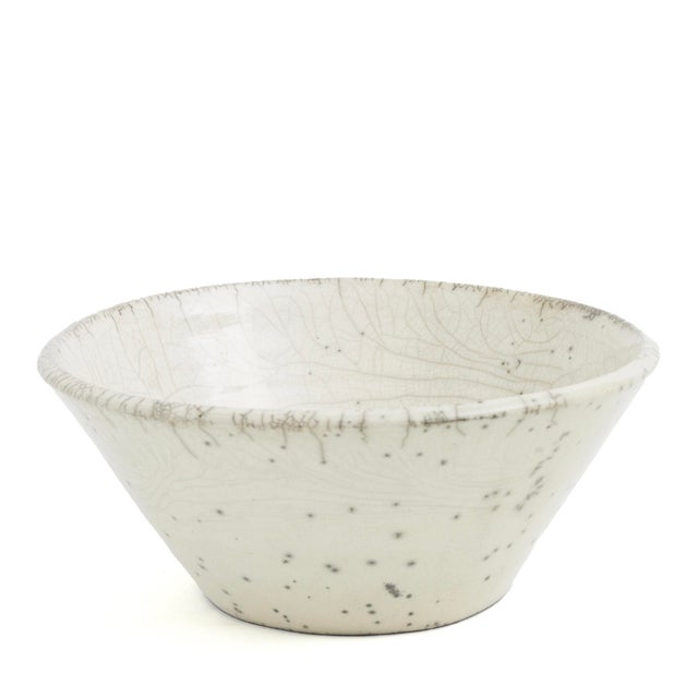 Japanese Minimalistic Crackle White Raku Ceramics Moon Bowls by Laab Milano, Set of 5 For Sale - Image 6 of 14