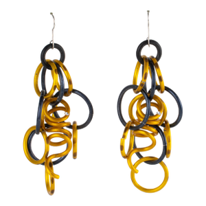 David Spada Space Age Gold and Black Aluminum Dangle Pierced Earrings- Set of 2