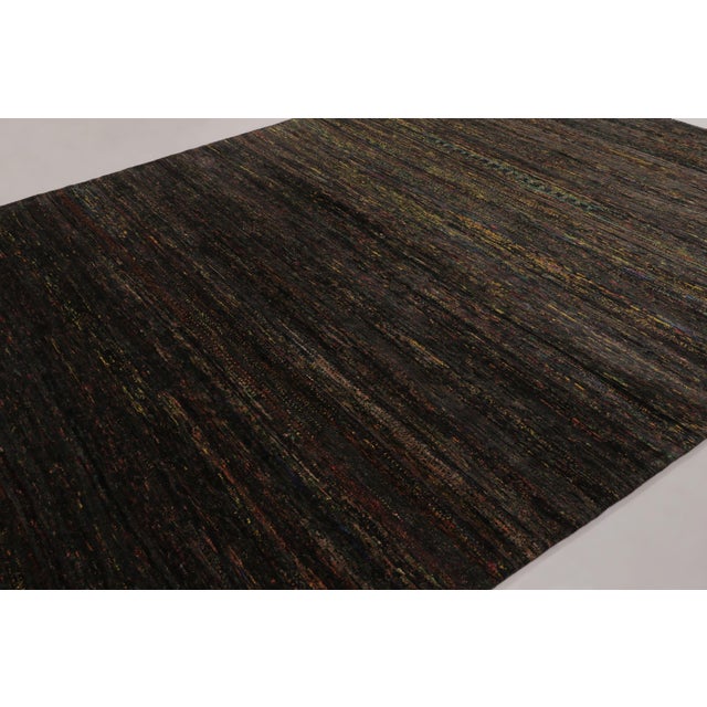 Black Rug & Kilim’s Modern Textural Rug, Polychromatic Striae on Rich Black Tones For Sale - Image 8 of 9