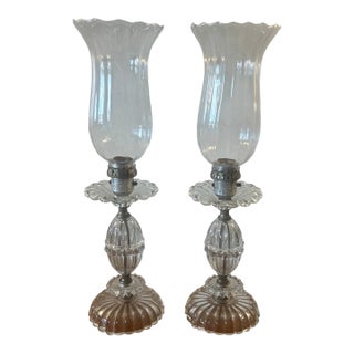 Mid 20th Century Art Deco Pressed Glass Vanity Bedside Table Lamps - Set of 2 For Sale