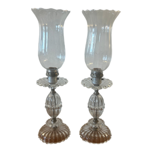 Mid 20th Century Art Deco Pressed Glass Vanity Bedside Table Lamps - Set of 2