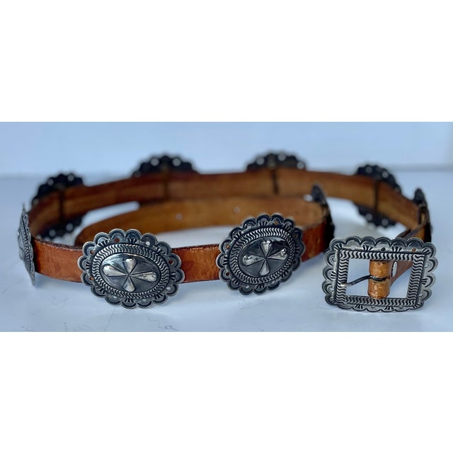Rustic 1930s Antique Silver 9 Concho Belt For Sale - Image 3 of 6