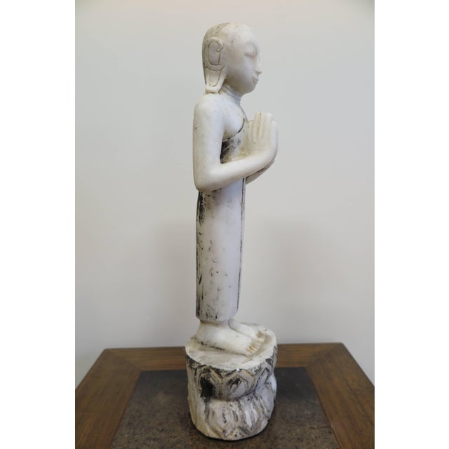 White 19th Century Burmese Alabaster Buddhist Monk Statue For Sale - Image 8 of 11