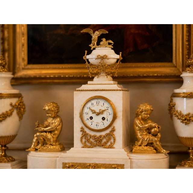19th Century 1855 Japy Freres Louis XVI Marble Clock Set - 3 Pc For Sale - Image 5 of 18