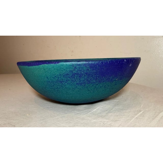 Vintage 1970's Francesca Mascitti-Lindh Arabia Blue Green Pottery Bowl Sculpture For Sale - Image 4 of 13