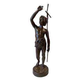Emile Laporte & Siot Paris, Figure of a Boy with Cross, 1800s-1900s, Bronze For Sale