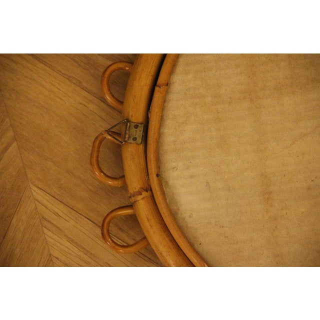 Wood Vintage Oval Honey Rattan and Bamboo Wall Mirror, Italy, 1960s For Sale - Image 7 of 14