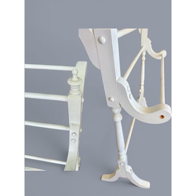 Vintage White Wood Quilt Rack Stand-Farmhouse-Towel-Blanket Holder-Linen-Throw For Sale - Image 10 of 11