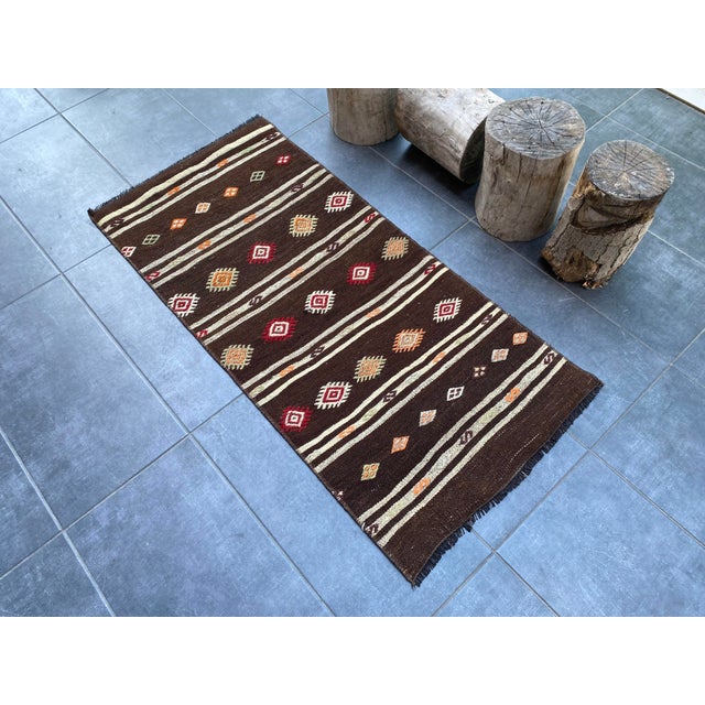 Brown Vintage Kurdish Area Wool Rug For Sale - Image 8 of 10