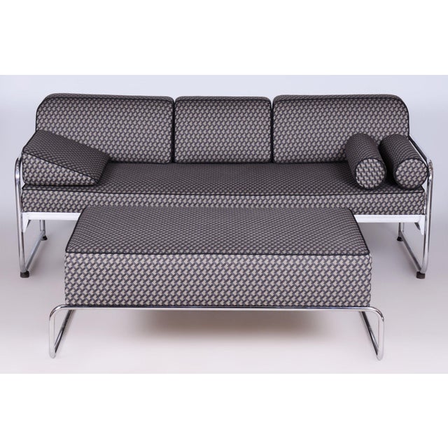 Bauhaus Sofa in Chrome & Upholstery attributed to Mücke-Melder, Czech, 1930s For Sale - Image 14 of 17