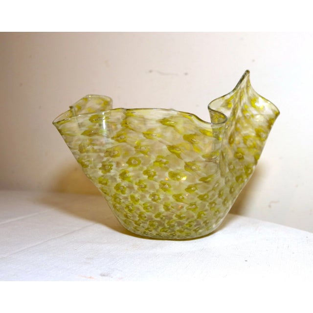 Vintage Hand Blown Murano Glass Handkerchief Controlled Bubble Green Vase Bowl For Sale In New York - Image 6 of 11