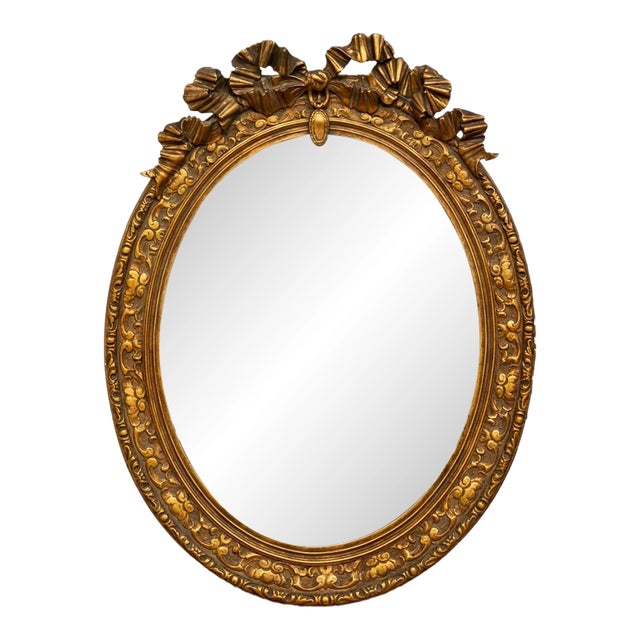 Antique Gilt Wood Bow and Ribbon Wall Mirror For Sale