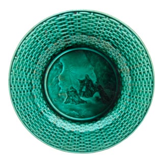 French Majolica Green Plate Rubelles For Sale