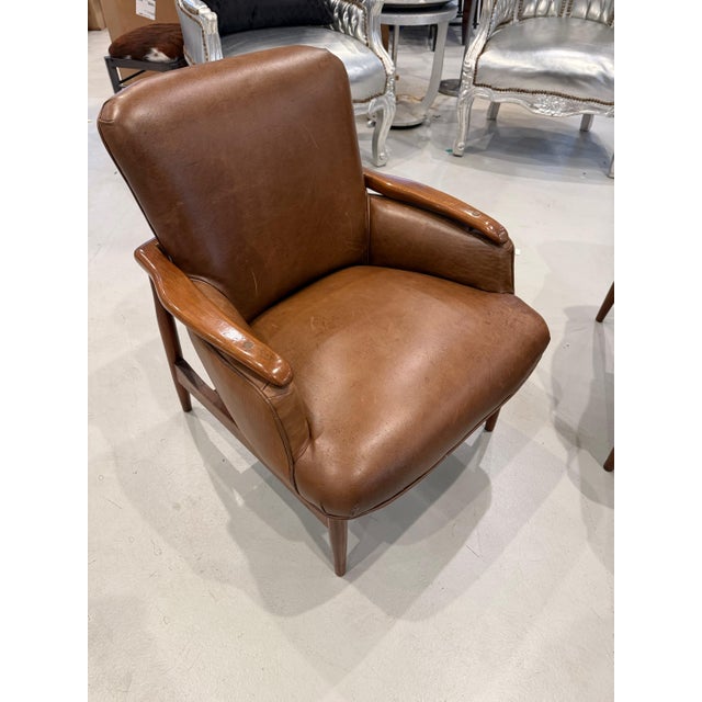 Pair of Mid Century Modern Leather Club Chairs For Sale - Image 4 of 12