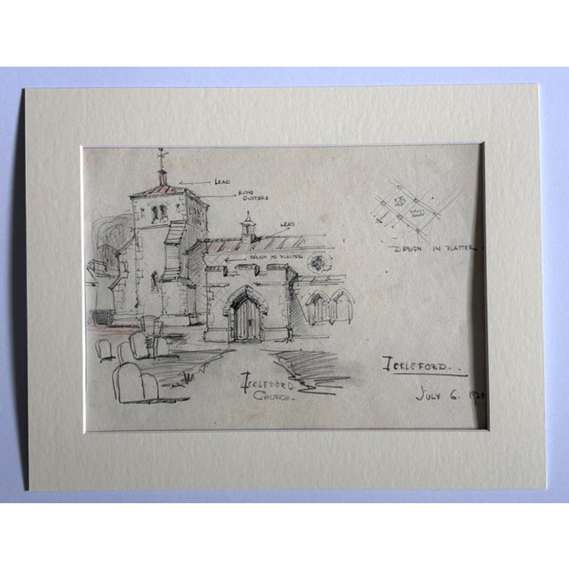 Realism Antique 1920s Walter Church Drawing in 11x14 Mat - Ickleford, Hertfordshire For Sale - Image 3 of 3