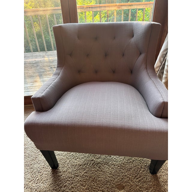 Pair of Gray Tufted Upholstered Club Chairs For Sale - Image 4 of 5