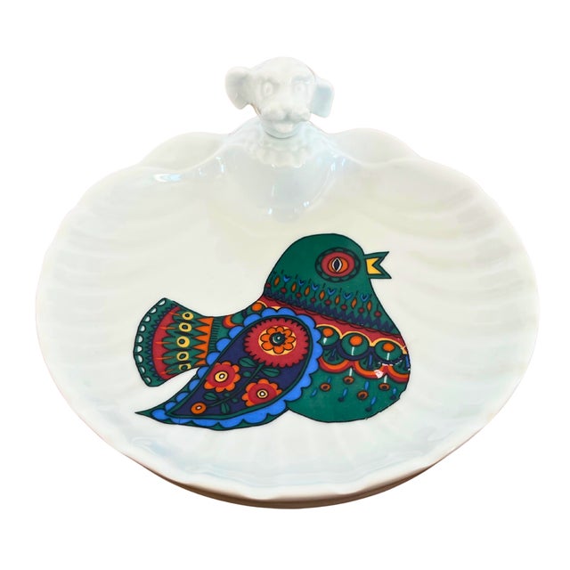Ceramic Vintage Porcelain Baby Warming Plate with Le Trèfle Bird Motif from Limoges, 1970s For Sale - Image 7 of 7