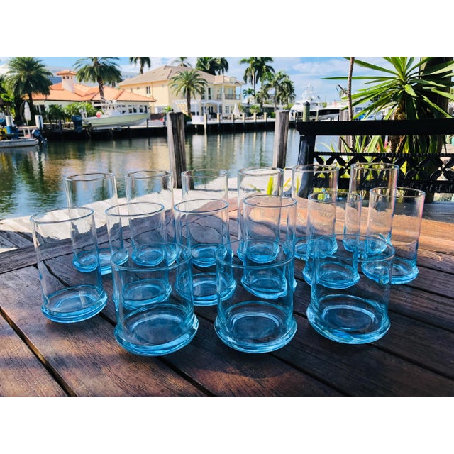Hollywood Regency Blue Glasses Set- 15 Pieces For Sale In Miami - Image 6 of 12