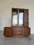 Mid Century Brutalist Lane Staccato 2 piece China Hutch c.1970’s. Upper display cabinet with glass doors and 3 interior...