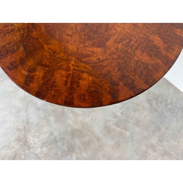 1980s Vintage Regency Style Side Table – Burlwood Top With Brass Base For Sale - Image 4 of 10