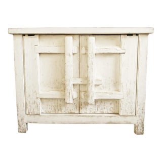 Vintage Aged White Village Side Cabinet For Sale