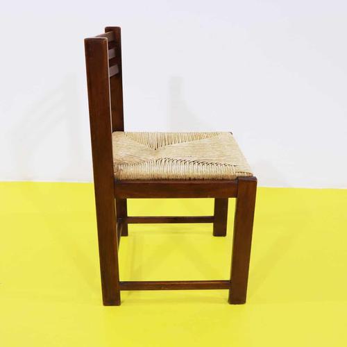 Wood Vintage Brown Wooden Chair with Woven Straw Seat For Sale - Image 7 of 9