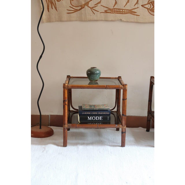 Bamboo and Rattan Bedside Tables with Smoked Glass Tops, 1970s, Set of 2 For Sale - Image 13 of 14
