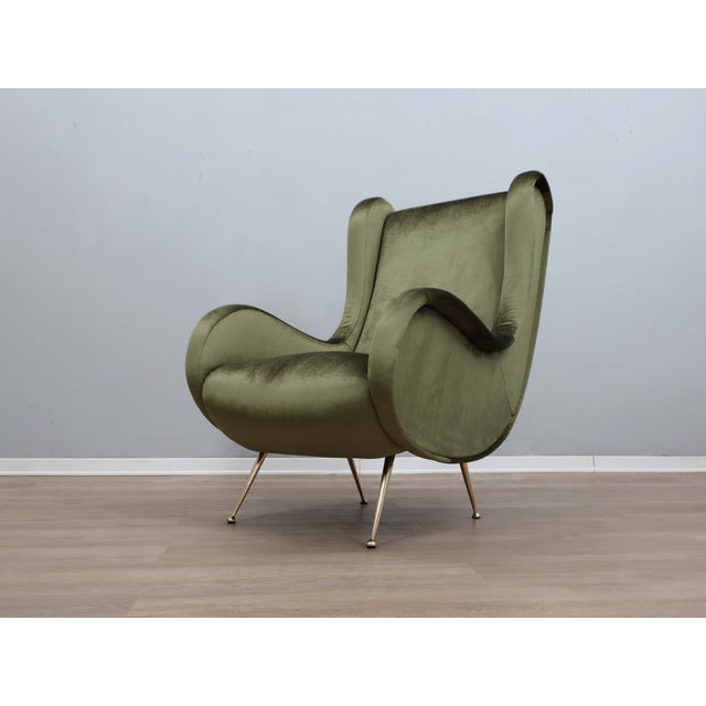 Italian Green Velvet Armchair in the style of Zanuso, 1950s For Sale - Image 6 of 11