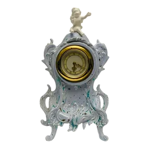 Antique German Porcelain Art Nouveau Mantle Clock Cherub Angel