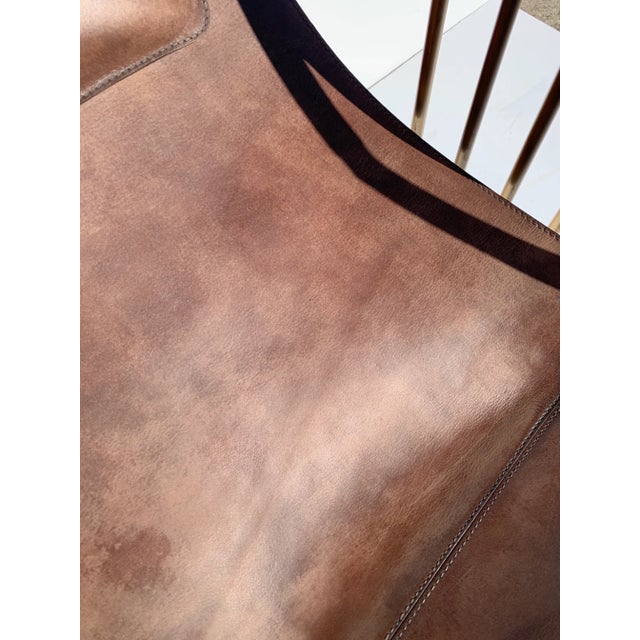Metal Baker Modern Dark Rustic Brown Leather Sling Chair For Sale - Image 7 of 8