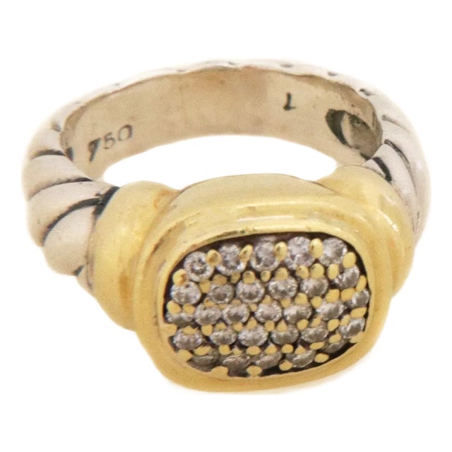 David Yurman Noblesse Diamond 18k Gold 925 Silver Cable Ring For Sale