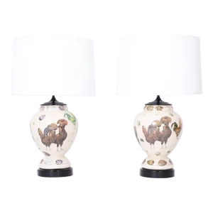 Pair of Reverse Decoupage Glass Table Lamps